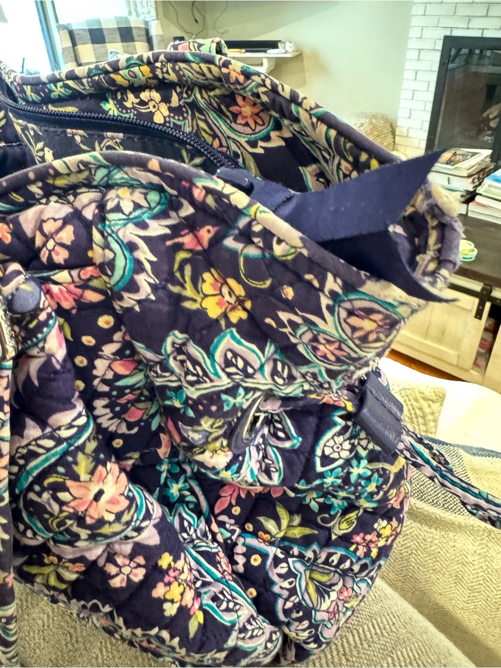 Vera Bradley Navy Paisley Quilted Tote with Turquoise & Purple Accents - Picture 8 of 9